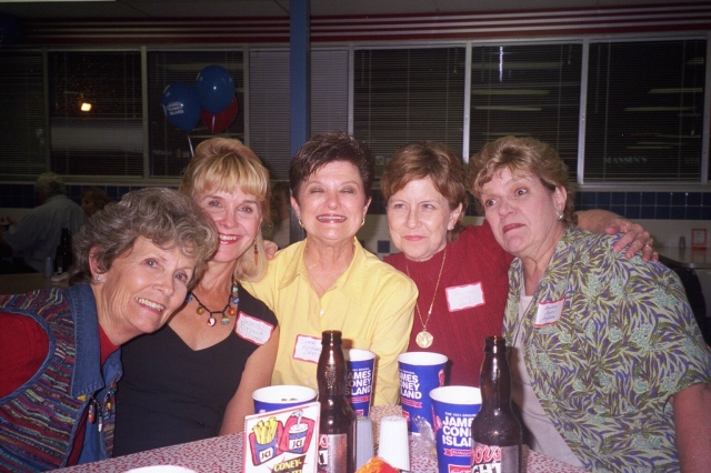 More smiling friends at the 45th. Malinda Bean Bell,  Sandy Brown Williamson, Sara Rickards Poston, Liberty King Ford,Barbara Bayer Singleton