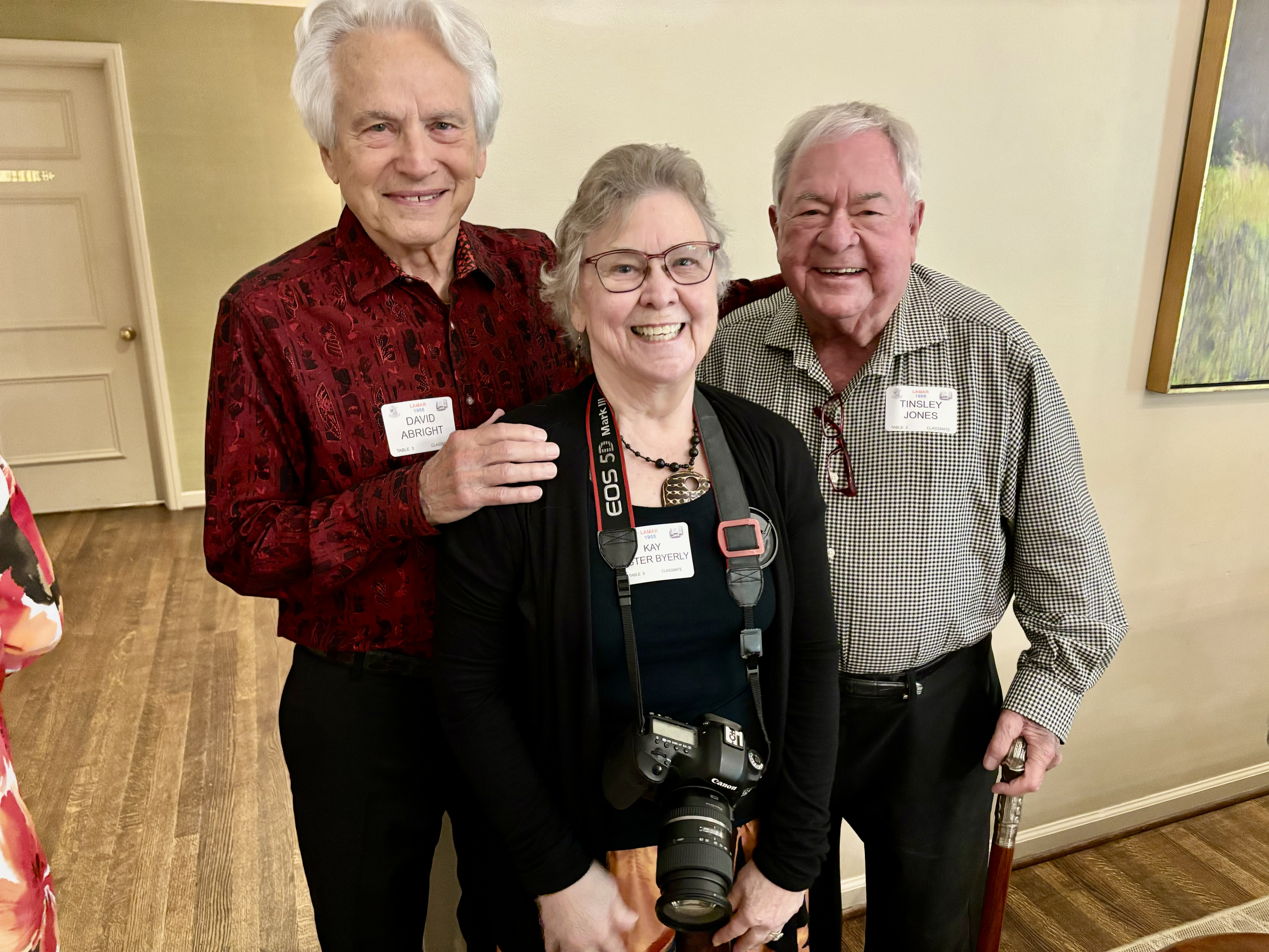 Three of our cheerleaders, David Abright, Kay Jester Byerly, and Tinsley Jones. Kay traveled from Portland, Oregon for the reunion.